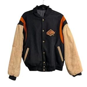 Vintage Boogie's Diner Las Vegas Bomber Varsity Jacket Wool Leather Black Large